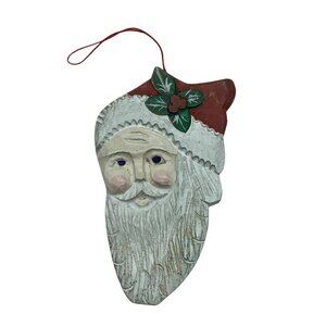 Vintage Hand-Carved‎ Wooden Santa Claus Primitive Ornament 5.5"
